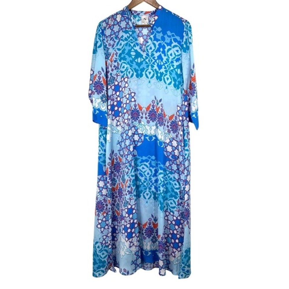 Natori Blue & Aqua Patterned Maxi Dress